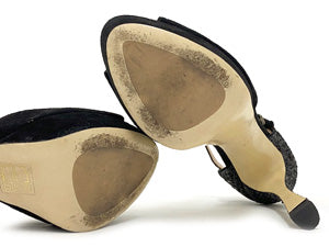 ミュウミュウ/スウェード×グリッター オープントゥパンプス【SALE】