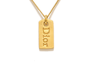 ゴールドブラックチェーン長さ【良品】Dior　ディオール　ネックレス　CDロゴ　ブラックプレート　ゴールド