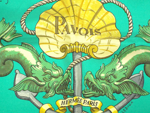 エルメス/カレ90 スカーフ 【PAVOIS（船旗）】/グリーン×マルチカラー 