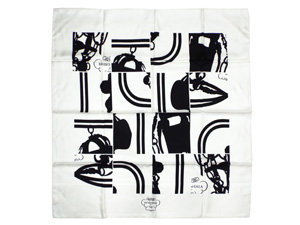 エルメス/カレ90 スカーフ 【EN DESORDRE （無秩序）】/白×黒 