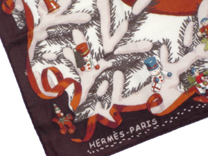 激レア未使用 エルメス カレ90 Noel au 24 Faubourg フォーブル24番地のクリスマス 大判 スカーフ ショール オレンジ シルク100％ H002254S