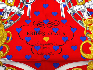 Aランク エルメス スカーフ ツイリー BRIDES de GALA LOVE ブリッド・ドゥ・ガラ・ラヴ シルク100% ルージュ レッド HERMESレディース