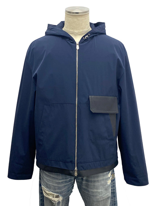 エルメス/メンズ レザーポケット フード付きナイロンジャケット