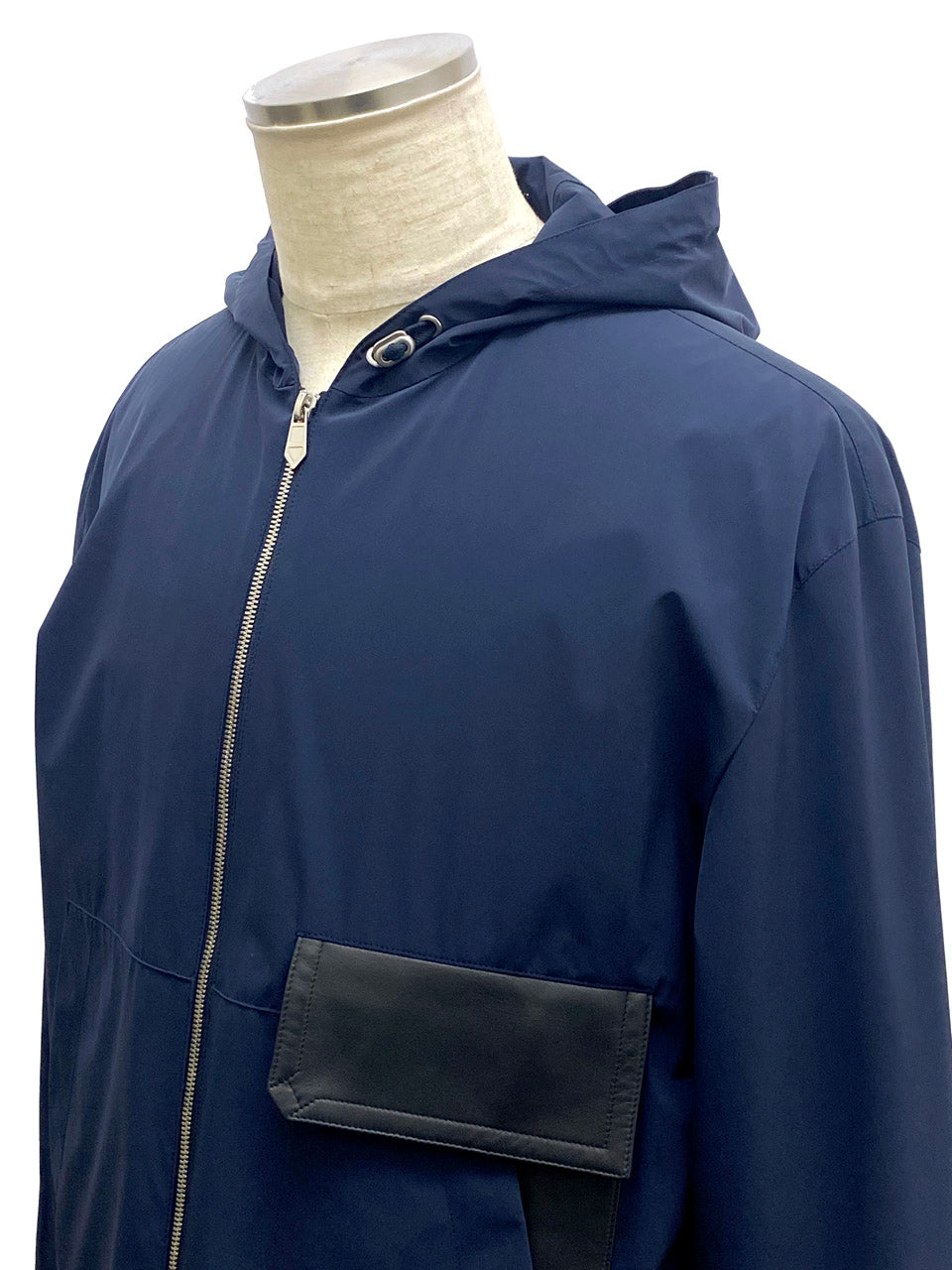 エルメス/メンズ レザーポケット フード付きナイロンジャケット